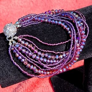 Elegant Purple Beaded Bracelet with Magnetic Closure